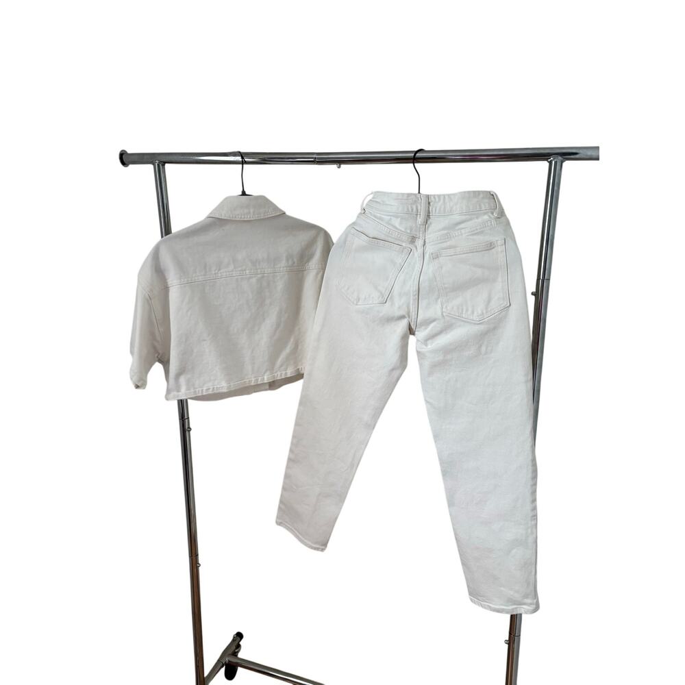 Forever 21 Cropped Denim Shirt + H&M White High Rise Jeans Set Size S/US 2 - Picture 7 of 10